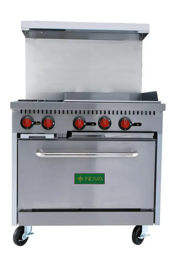 NOVA R6-G24-N-C 36" 2 Burner Gas Range w/ 24" Griddle - Standard Oven w/Casters, Natural Gas