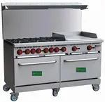 NOVA R10-G24-N-C 60" 6 Burner Gas Range w/24" Griddle - Standard Ovens w/Casters, Natural Gas